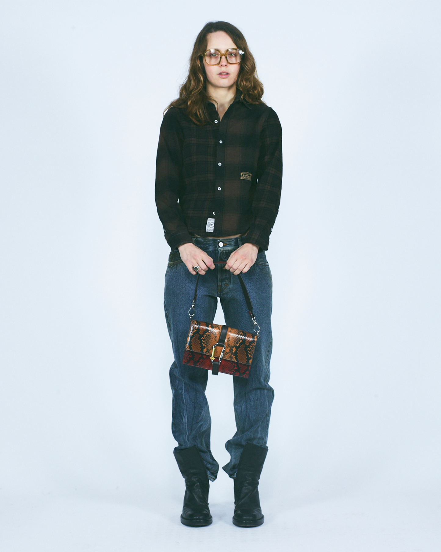 Patchwork Snake Print Leather Kasper Bag