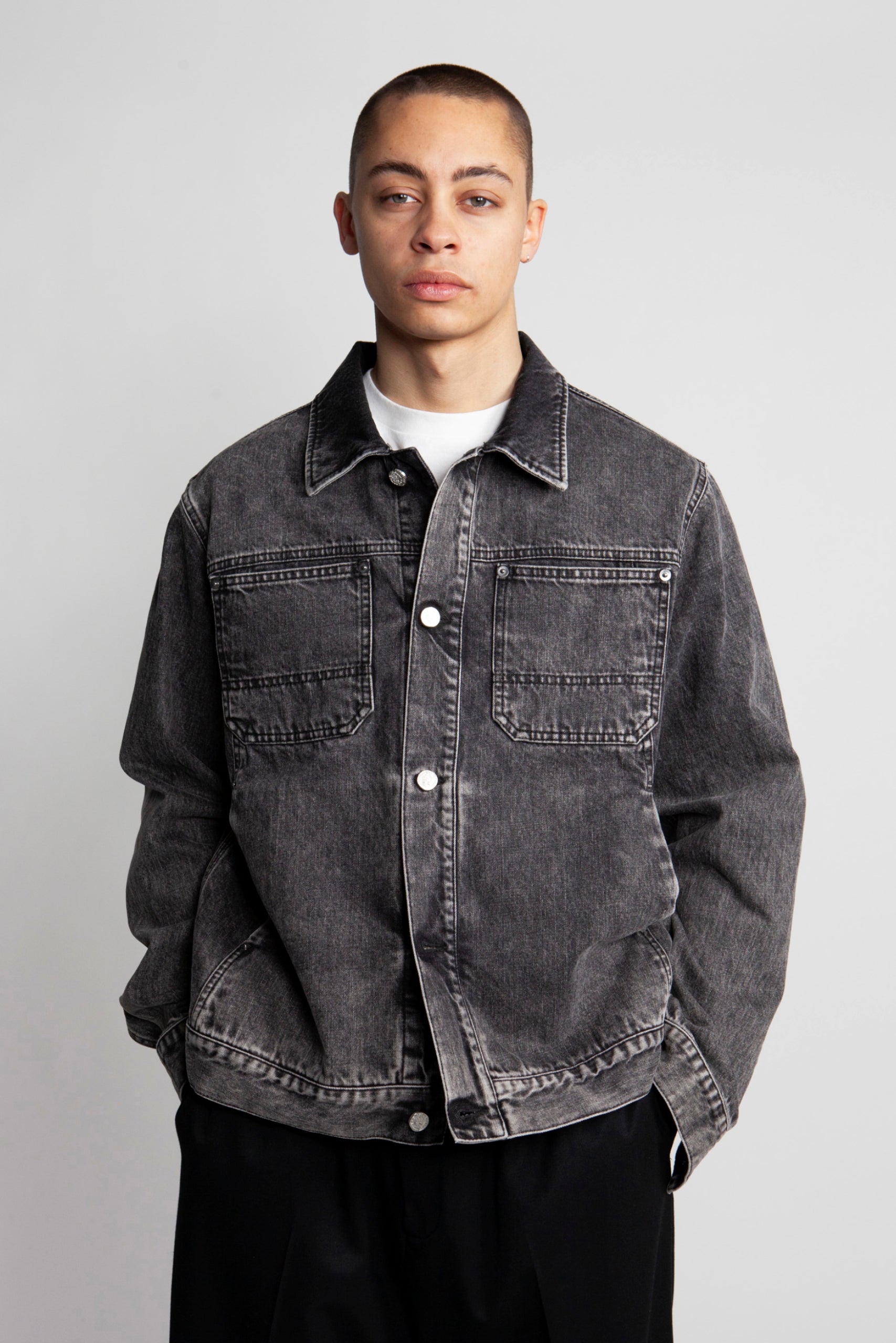 Load image into Gallery viewer, Acid Wash Denim Work Jacket