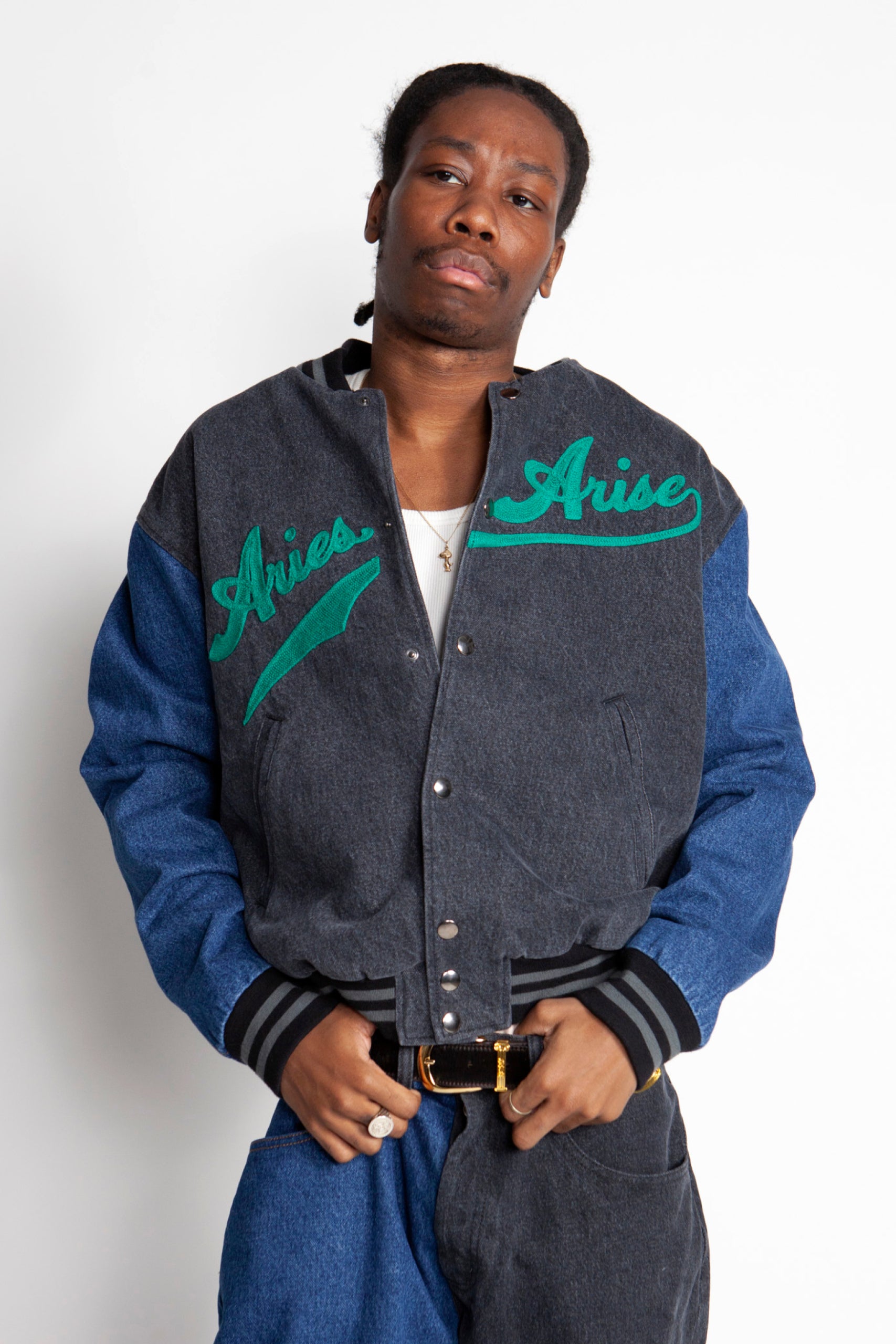 Load image into Gallery viewer, Varsity Denim Jacket