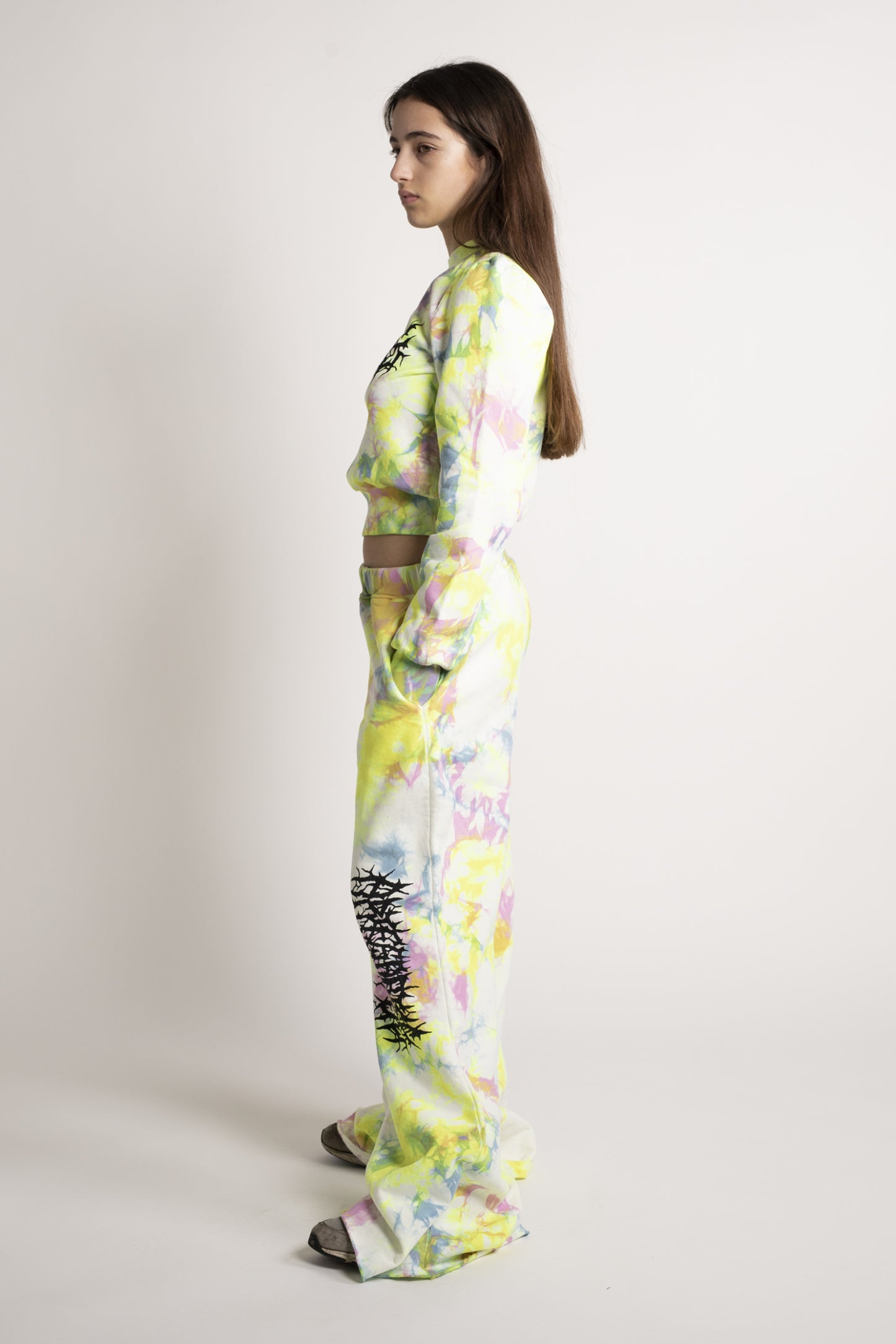 Metal Tie Dye Puff Sleeve Sweatshirt