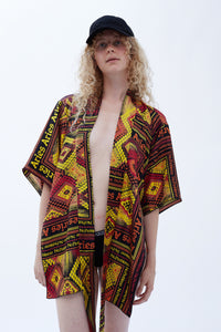 Scarf Print Silk Kimono